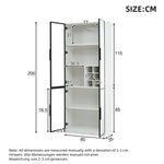 Display Cabinet 80x35x200cm Tall Cabinet Bookcase Wine Rack with Double Doors, Glass/LED