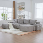 Modular Sofa - 4 Seater 2 Ottomans Cup Holders Storage Corduroy - Light Grey