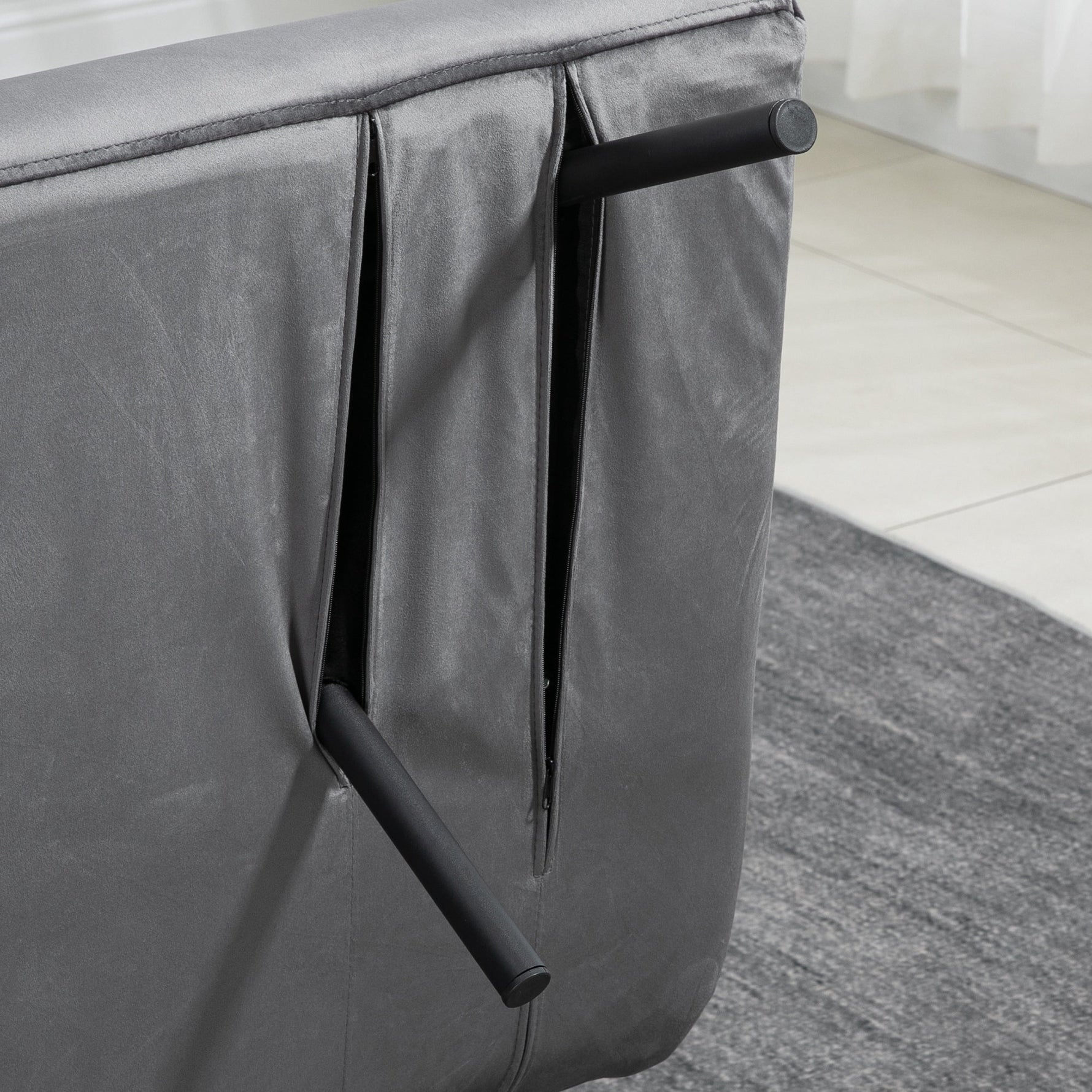 Sofa Bed, Storage Function Velvet Back Cushions, Dark Grey (102x73x81 cm)