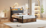 Multifunctional Bed 90x190cm, Storage, Wrought Iron Canopy, LED/USB Ports, Iron