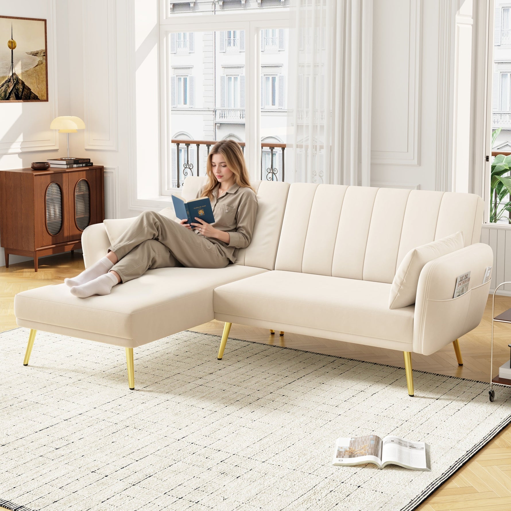 Sofa, Modern Folding L-Shaped Sofa Bed, Corner, with Sleeping Function
