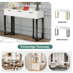 Modern Console Table with Drawers, Gold Frame, Adjustable Foot Pads, Elegant Handles (White+Black)