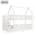 Children's Bunk Bed, 90x200, with Roof, Safety Ladder & Storage Drawers, Solid Wood White