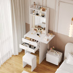 Small Dressing Table with LED Lighting, Stool & Drawers, White