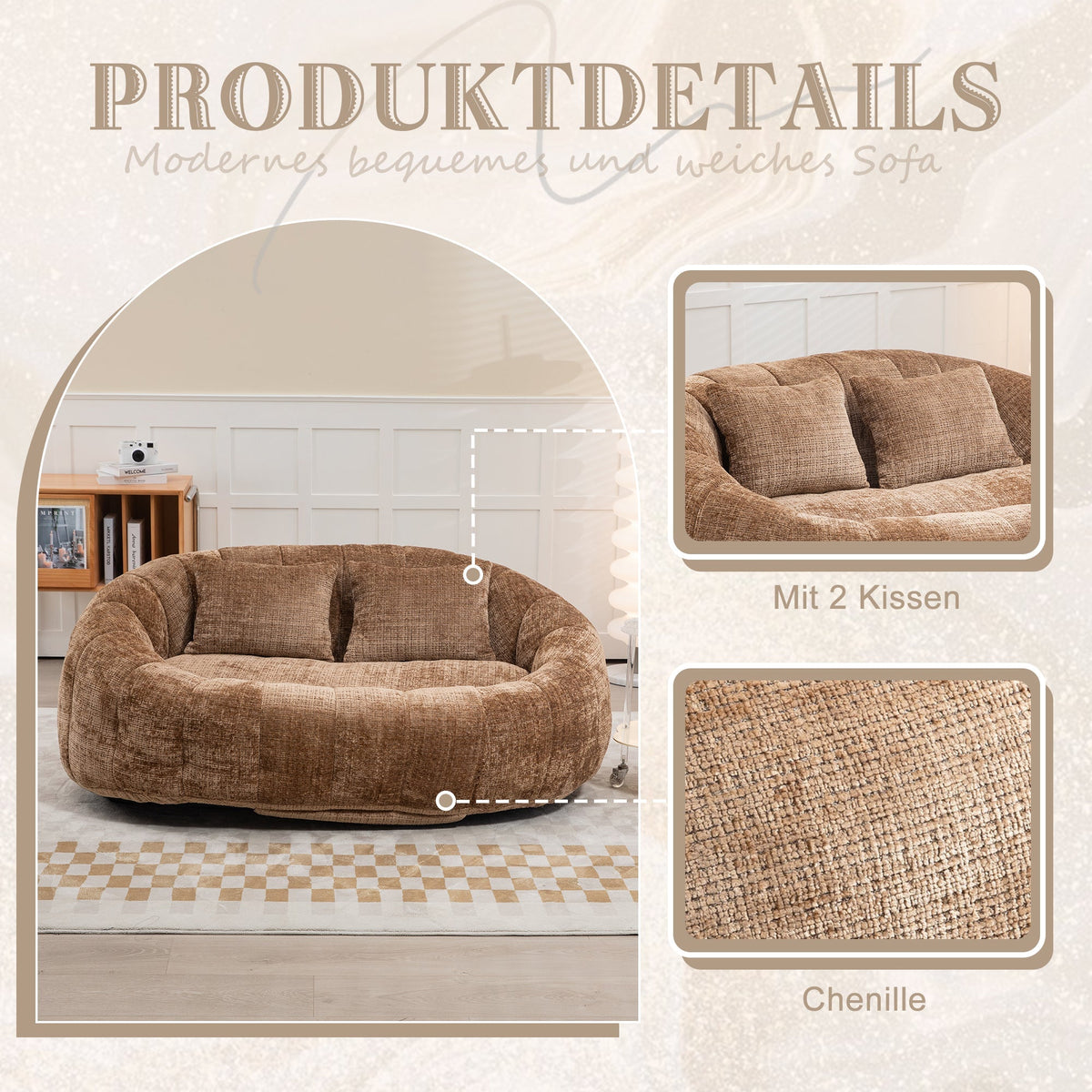 Bean Bag Sofa Lounger High Back for Adults and Kids, Indoor/Outdoor - Coffee Chenille