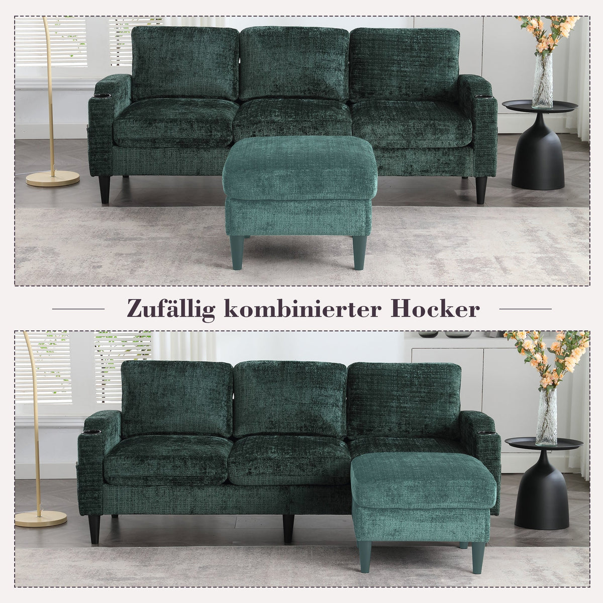 Sofa, 4-Seater with Footstool & Storage, Velvet