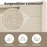 Upholstered Bed 140x200 Storage LED USB-C Slatted Base, Linen Material
