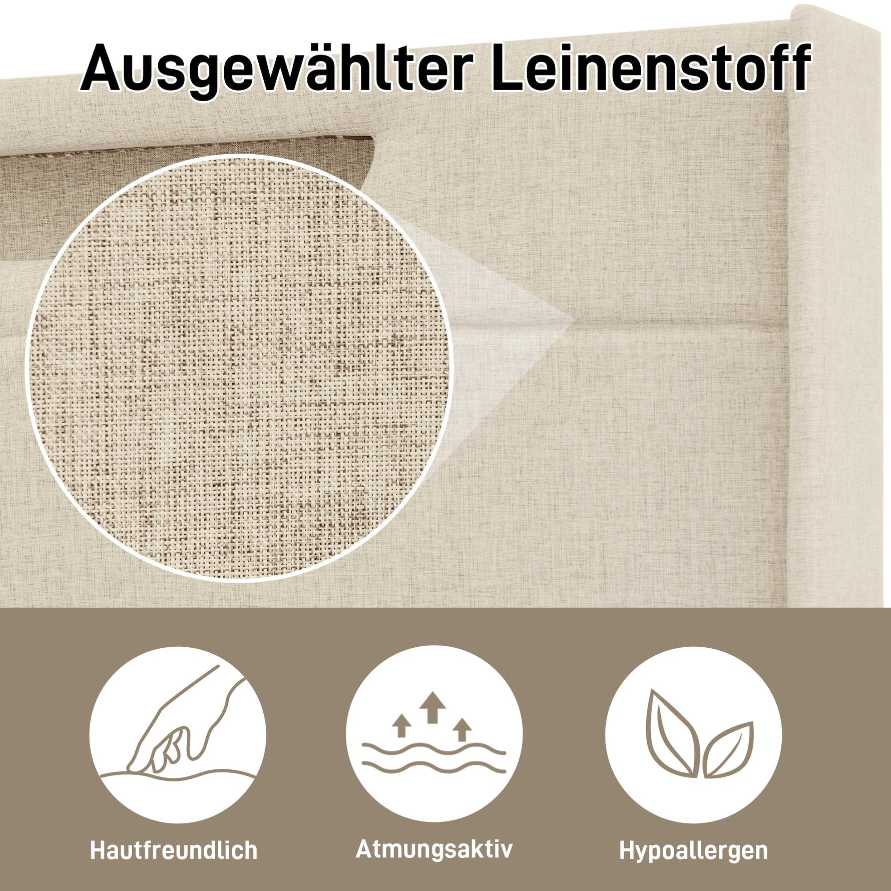 Upholstered Bed 140x200 Storage LED USB-C Slatted Base, Linen Material