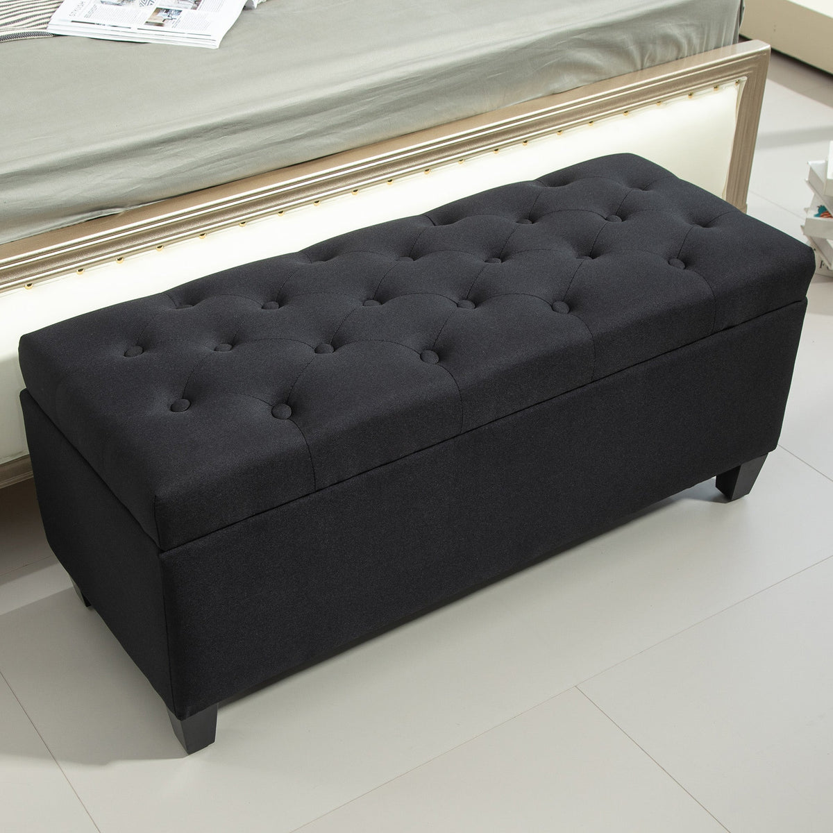 Upholstered Bench with Storage, Hallway Bedroom Living Room, Black
