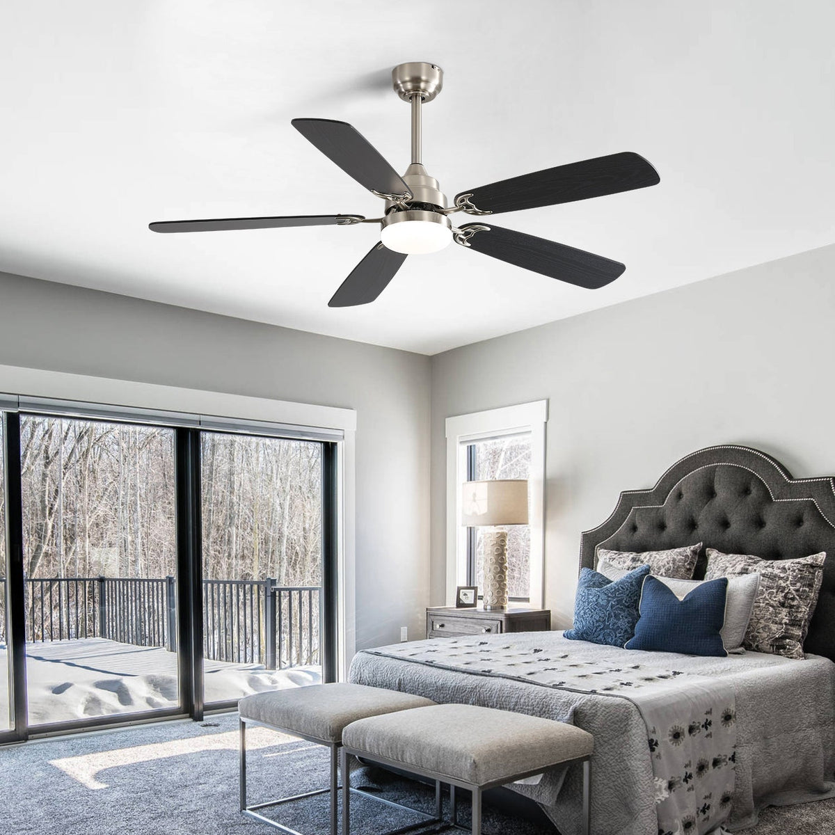 Classic Ceiling Fan, 52-inch LED Light, 6 Speed, 5 Blades, Remote Control, DC Motor