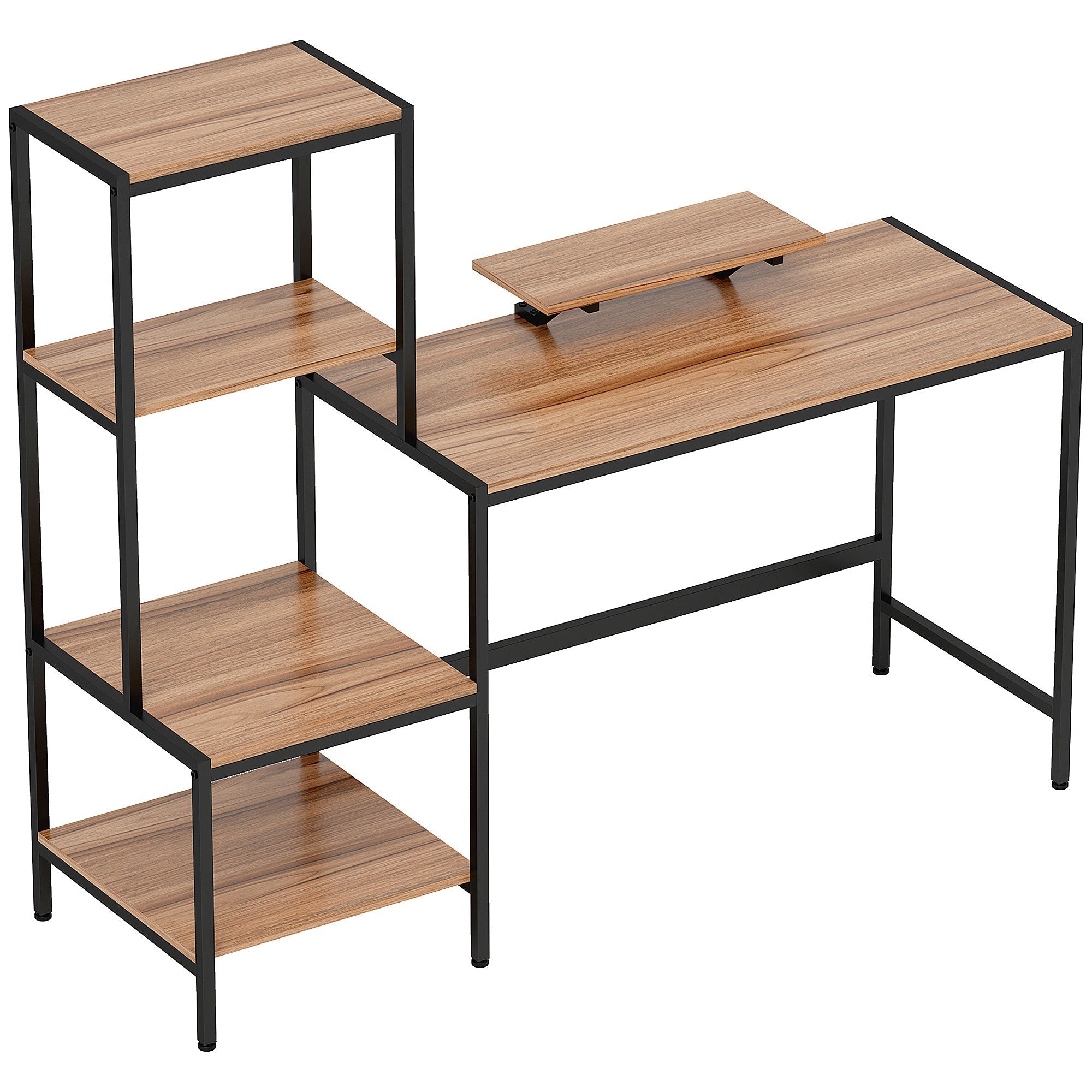 Computer Desk, Monitor Stand CPU Stand Printer Shelf 4 Shelves, Brown