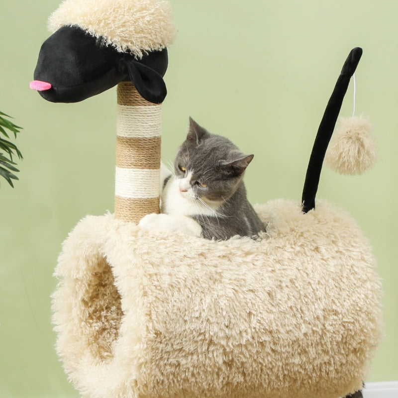 Cat Tree, Scratching Post Tunnel & Toys 98cm, Sheep Design Light Brown