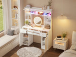 LED Dressing Table with Mirror & Storage Drawers, White