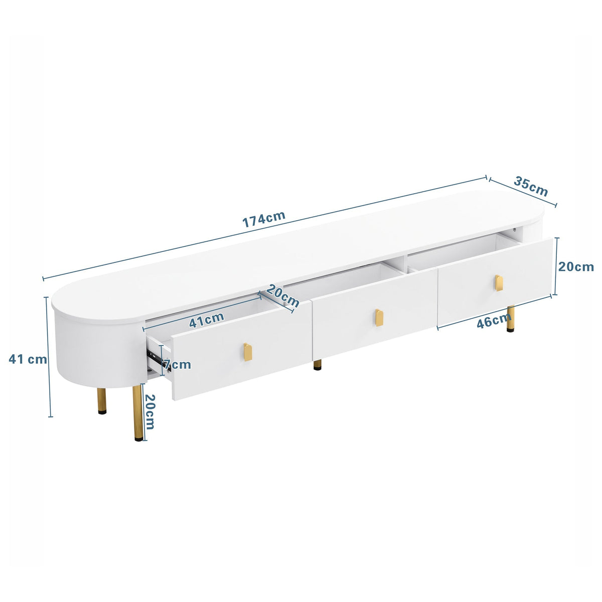 TV Cabinet Coffee Table Set, Luxury Living Room Combination with Drawers, Rounded Corners, White and Gold
