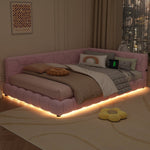 Daybed Sofa Bed 140x200cm Ambient Light USB/Type-C - Pink Faux Fleece