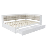 Sofa Bed, Multifunctional with Storage Drawer & Soft Backrest, Pine Wood White