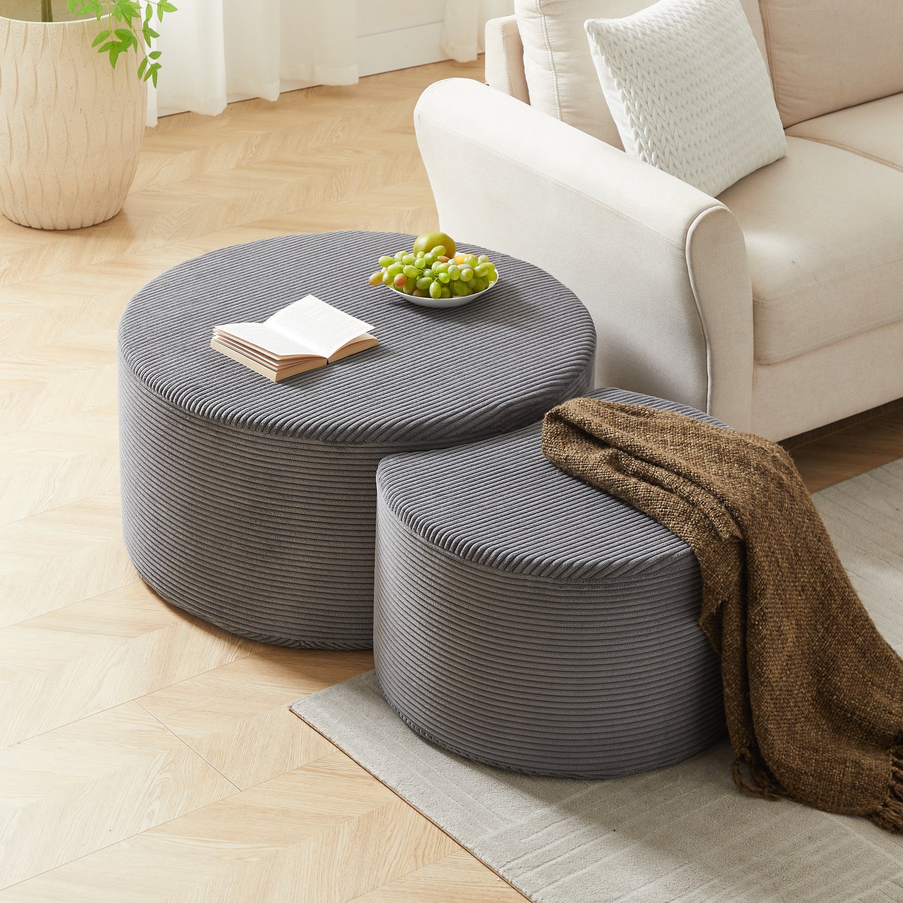 Coffee Table Set, 2-Piece Upholstered Round Foam