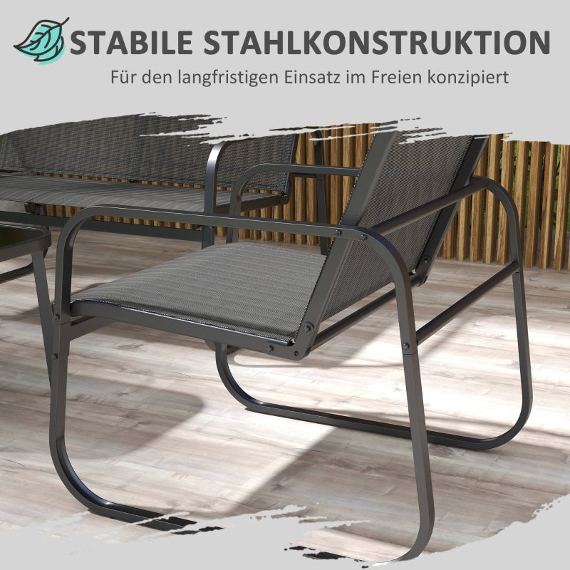 Garden Furniture Set, 4-Piece with Two-Seater, 2 Chairs & Coffee Table, Black Mesh