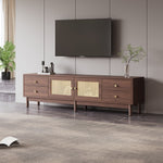 TV Cabinet, 180cm with Rattan Doors, 4 Drawers, Cable Management, Dark Wood