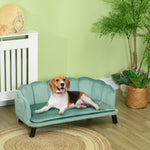 Dog Sofa, Backrest & Wooden Legs, Soft Cover, Green