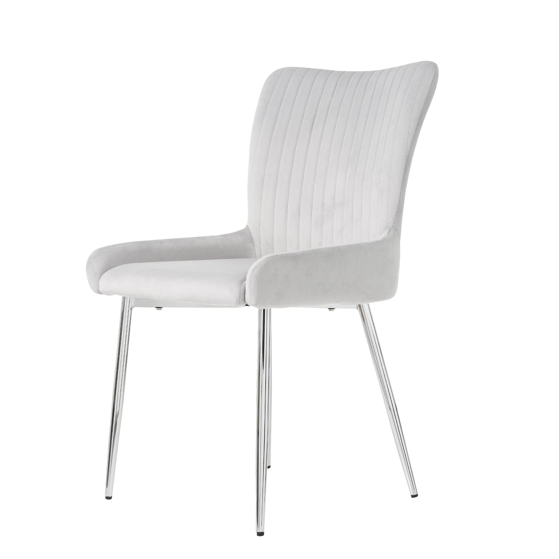 Velvet Dining Chair, Set of 2 with Silver Metal Legs and Lumbar Support, Grey Velvet