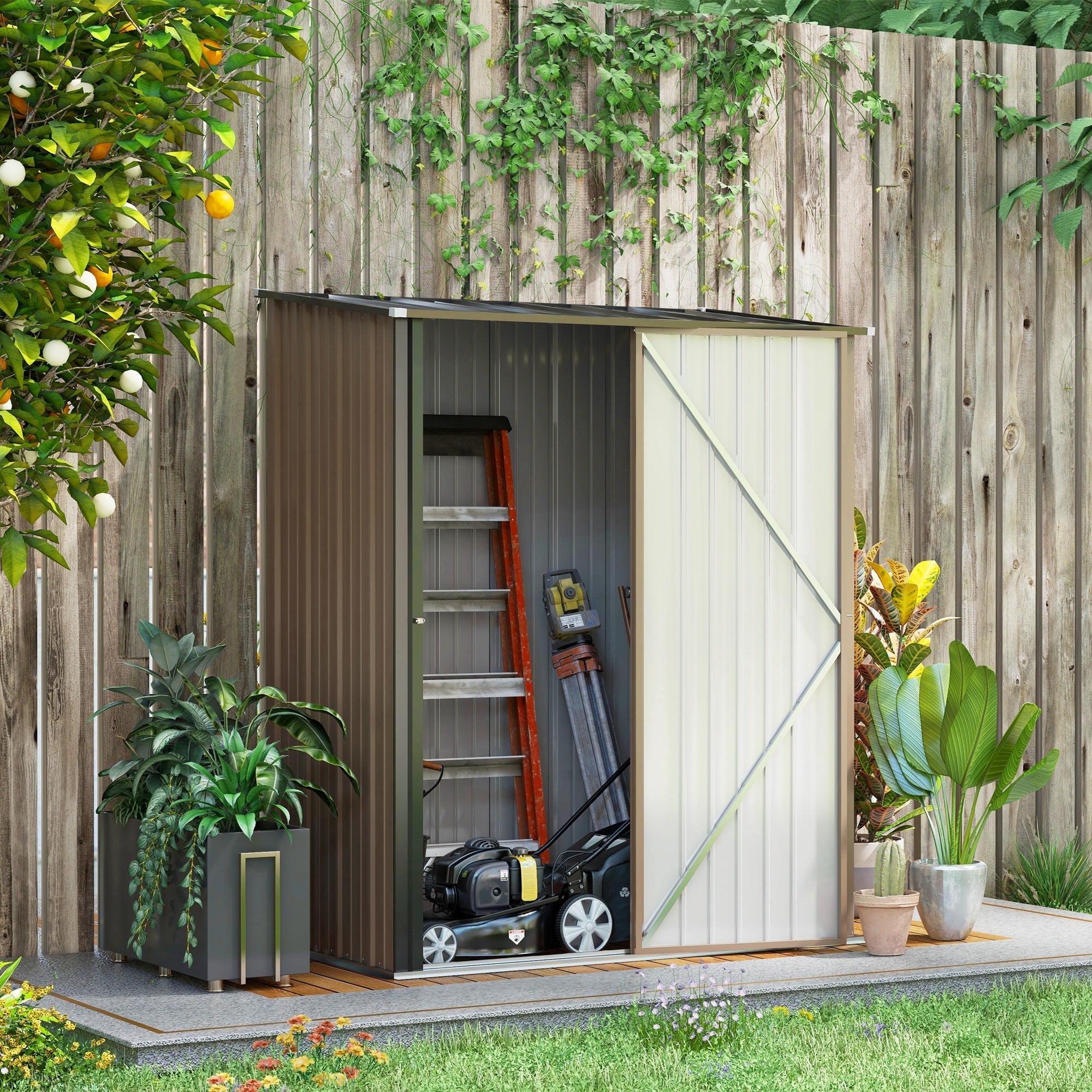 Tool Shed with Pent Roof, 1.34 m², Galvanized Steel, Brown