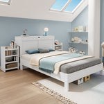 Wooden Bed 140x200 Double 2 Pull-out Nightstands Headboard Storage - White