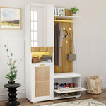 Wardrobe Set | 6-Hook Mirror Shoe Cabinet Bench | 16-Color LED Lighting
