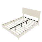 Modern Double Bed 140x200cm with Plaid Headboard, Dark Gray Fabric