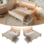 Children's Bed with Cat Ear Headboard, RGB LED Lighting, Storage Drawer and Safety Rails, 140x200cm, White and Oak