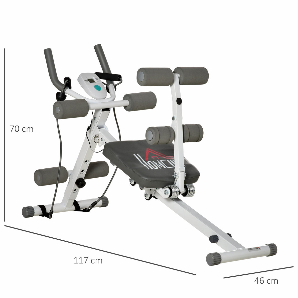 Abdominal Trainer, Adjustable with LCD Display, Steel, White + Gray