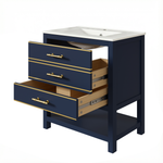 Bathroom Vanity Unit with Ceramic Sink and 2 Drawers, White and Gold