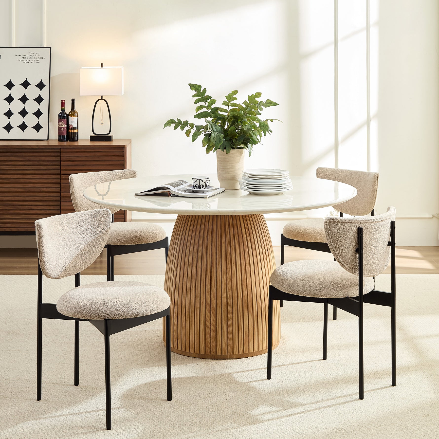 Lunar Dining Chair Modern Black Metal Set of 2 - Beige/Khaki
