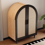 Elegant Sideboard/Shoe Cabinet, Rounded Exterior, Rattan Doors, 3 Shelves