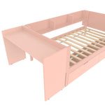 Wooden Single Bed 90x200 with Desk, Drawers & Shelves, Pink