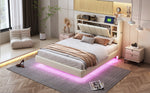 Upholstered Bed 140 x 200 cm, USB, Light Strip, Reversible Headboard, Storage, Metal Frame, Linen Fabric, Beige