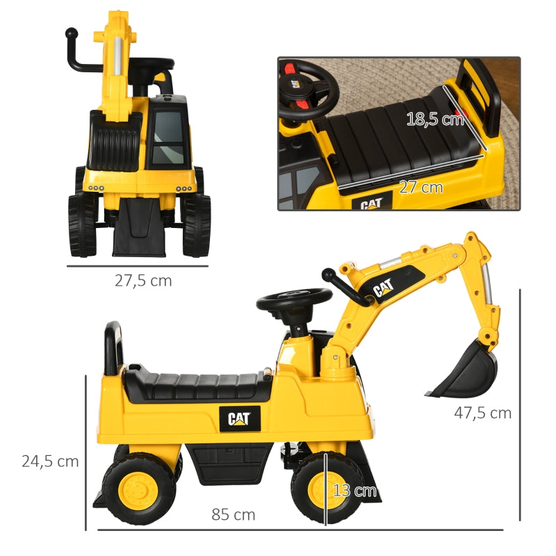 Children's Excavator Ride-on Toy with Functional Shovel and Non-slip Wheels, Yellow and Black