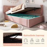 Upholstered Daybed, 90x190cm Sofa Bed with Hydraulic Storage, Velvet Pink