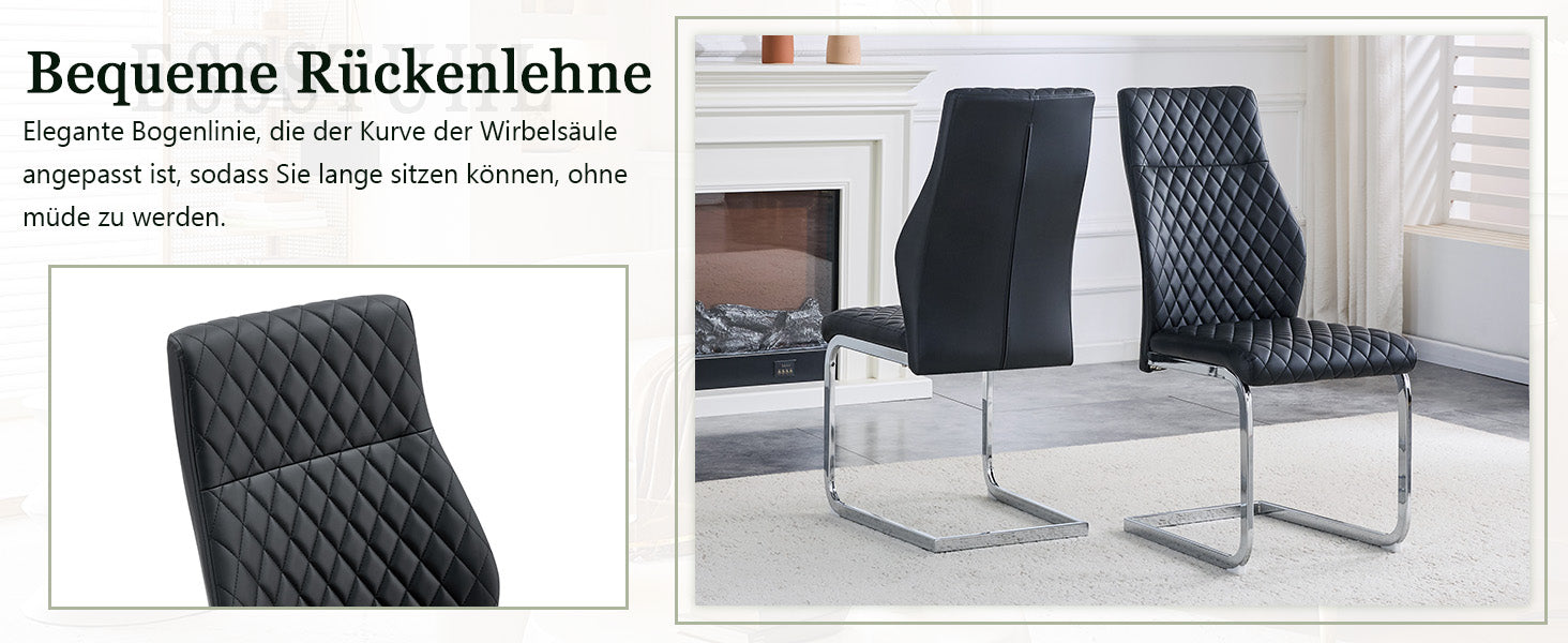 Dining Chair Set of 2, High Backrest and Padded Seat with Metal Frame, Black Diamond Pattern