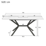 Extendable Dining Table, Rectangular Seating for 4-6 People, White and Black Metal