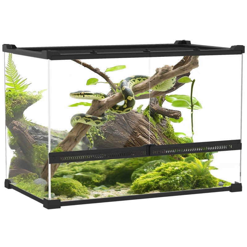 Glass Reptile Terrarium, Raised, Waterproof Base, Button Lock