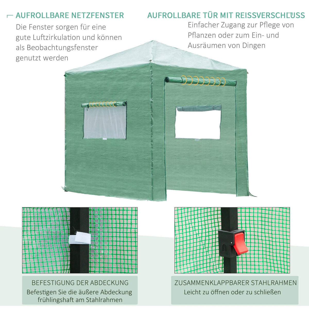 Greenhouse/Tomato House Roll-Up Door Window 238x178x240cm PE Steel Dark Green