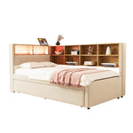 Sofa Bed 90x200 Pull-Out LED Storage Multifunctional Flannel Beige