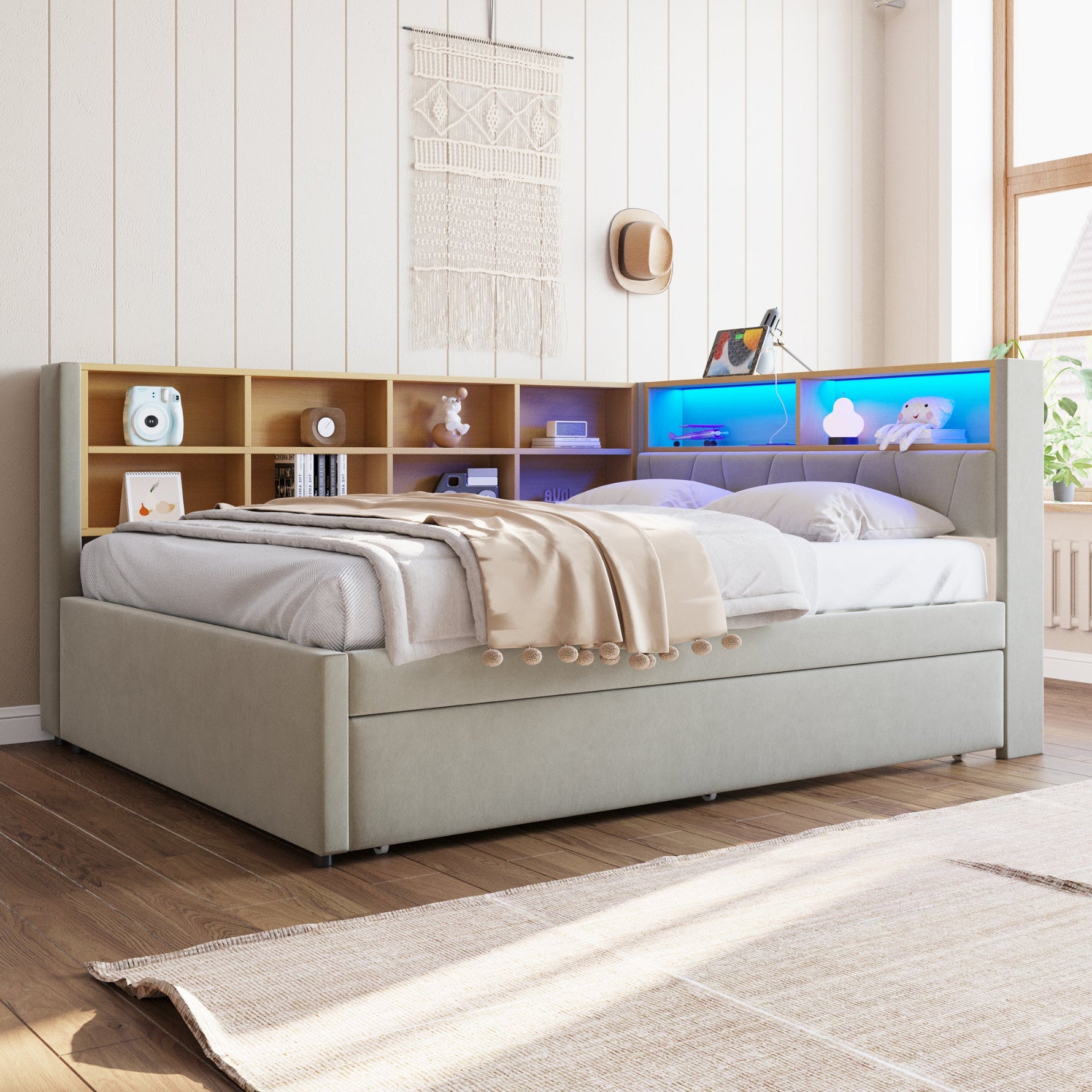 Sofa bed 140*200 Pull-Out 90*190 USB Storage, Light Grey
