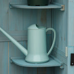garden cabinet tool shed with shelves and windows, wood in light blue and green