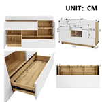 Sideboard, High-Gloss Display Cabinet with LED Lighting & Drawers, White