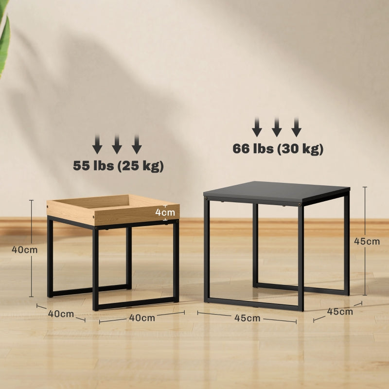 Modern Coffee Table, Set of 2 Sofa Tables, Square, MDF Metal Black