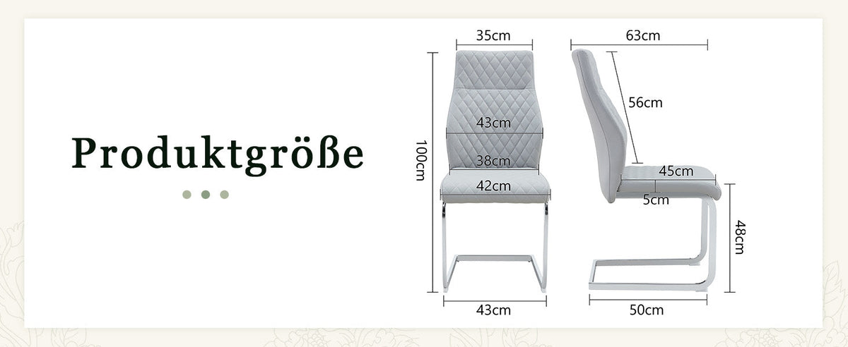 Dining Chairs Set of 2 with High Backrest and Diamond Pattern, Light Grey PU Leather