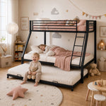 Metal Bunk Bed with Pull-Out Bed, 3 Sleeping Places, Black
