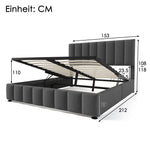Hydraulic Double Upholstered Bed, Adjustable Headboard with Storage and Mattress, Grey Linen